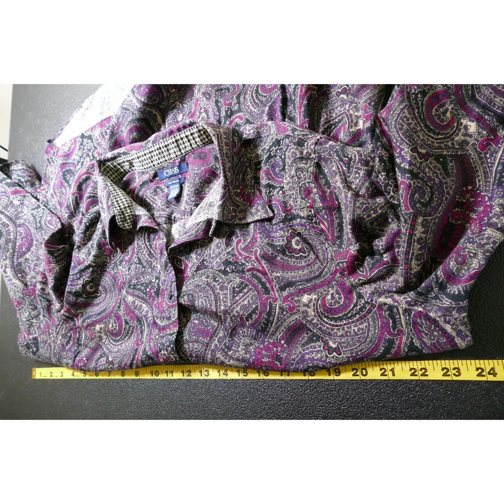 Chaps Womens No Iron Long Sleeve Button Up Top Size 1X Flip Cuffs Paisley Artsy - Picture 8 of 9